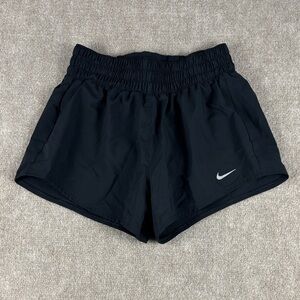 Nike Women's Black Brief-Lined Dri-Fit Athletic Shorts White Logo NWOT Size XS